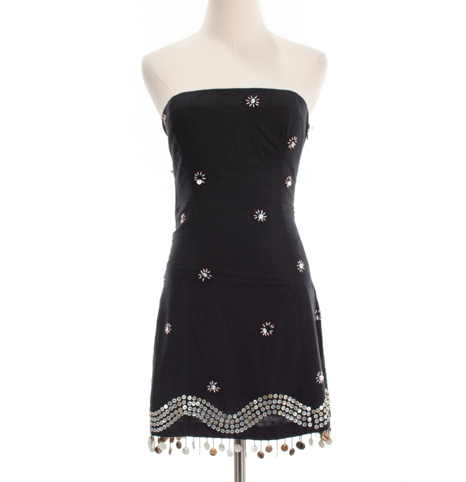 Rhode NWD Giovanna Strapless Mini Dress Size 2 in Black/White/Red Cotton & Linen