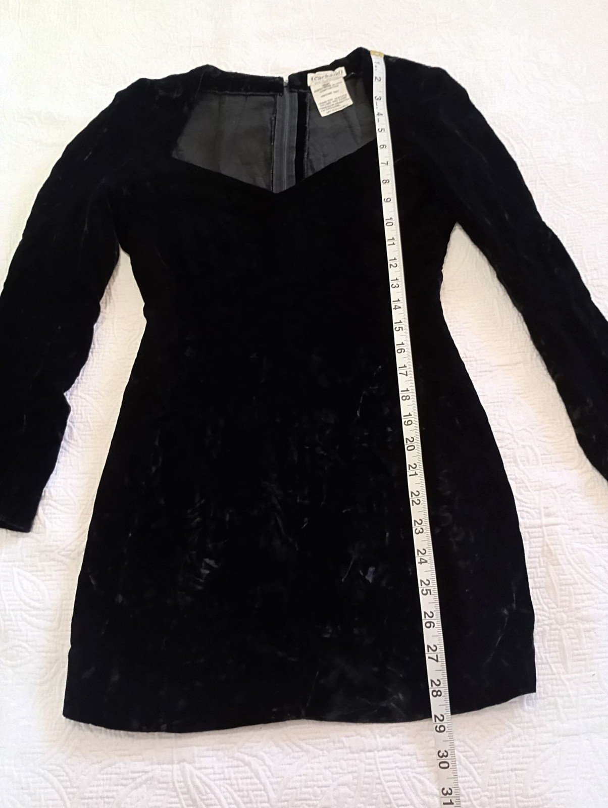 Cacharel Black Velvet Long Sleeve Mini Dress Size 36 Italy Viscose Acetate Linin