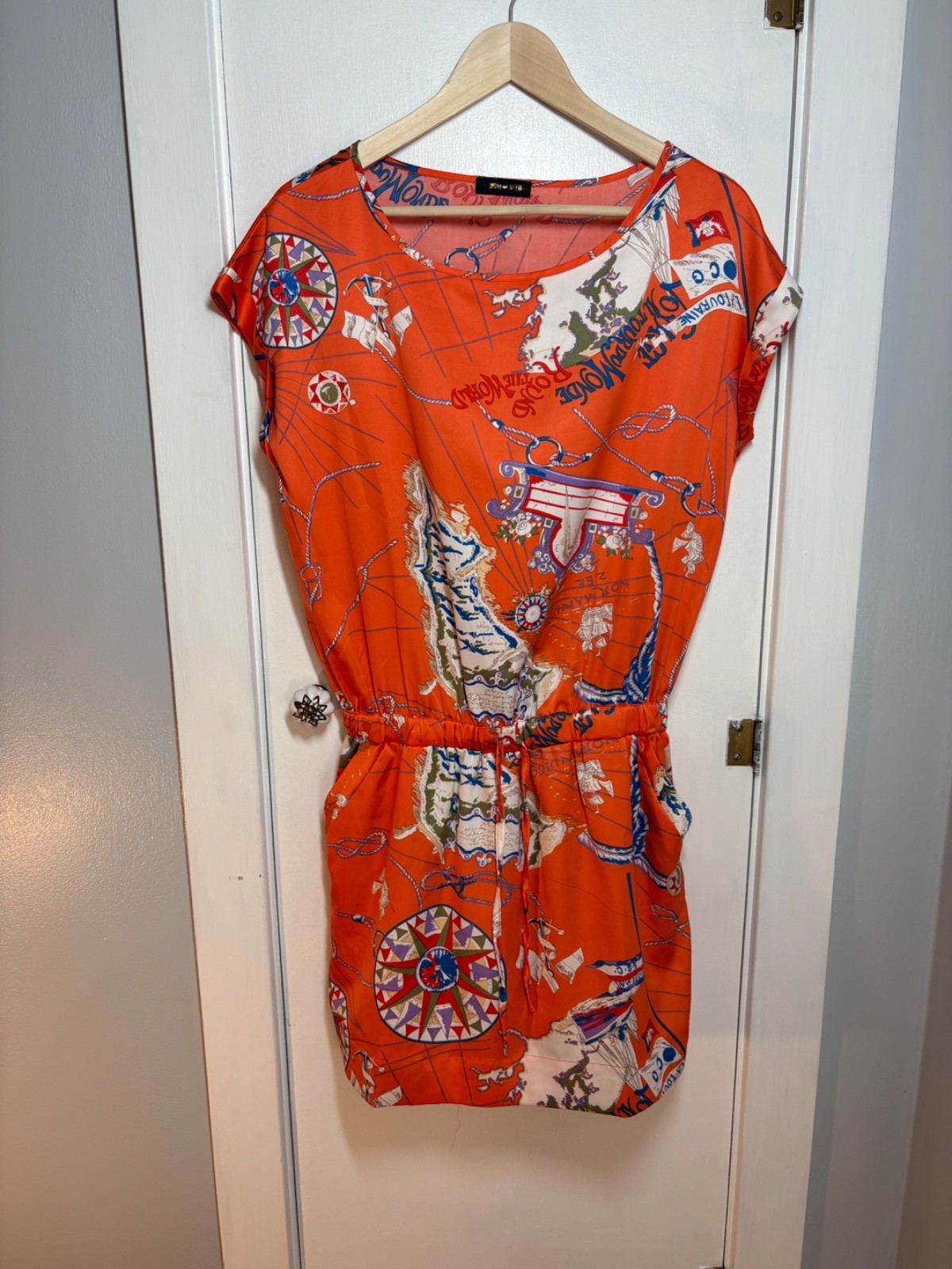 Want & Need Orange Nautical Map Graphic Print Double Sided Mini Dress XXL EUC