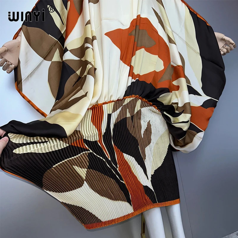 Pleated Elastic Loose Dress Beach Cover up Kaftan Abaya Dubai Luxury Party Dress