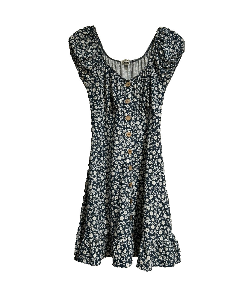 Derek & Henry Floral Cottagecore Mini Dress – Blue & White – Size Medium