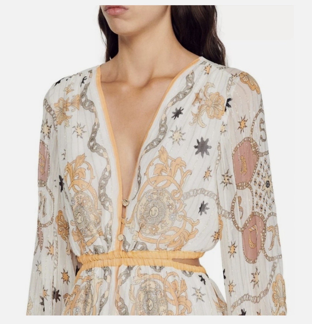Sandro Valldemossa Metallic Scarf Print Maxi Dress 38