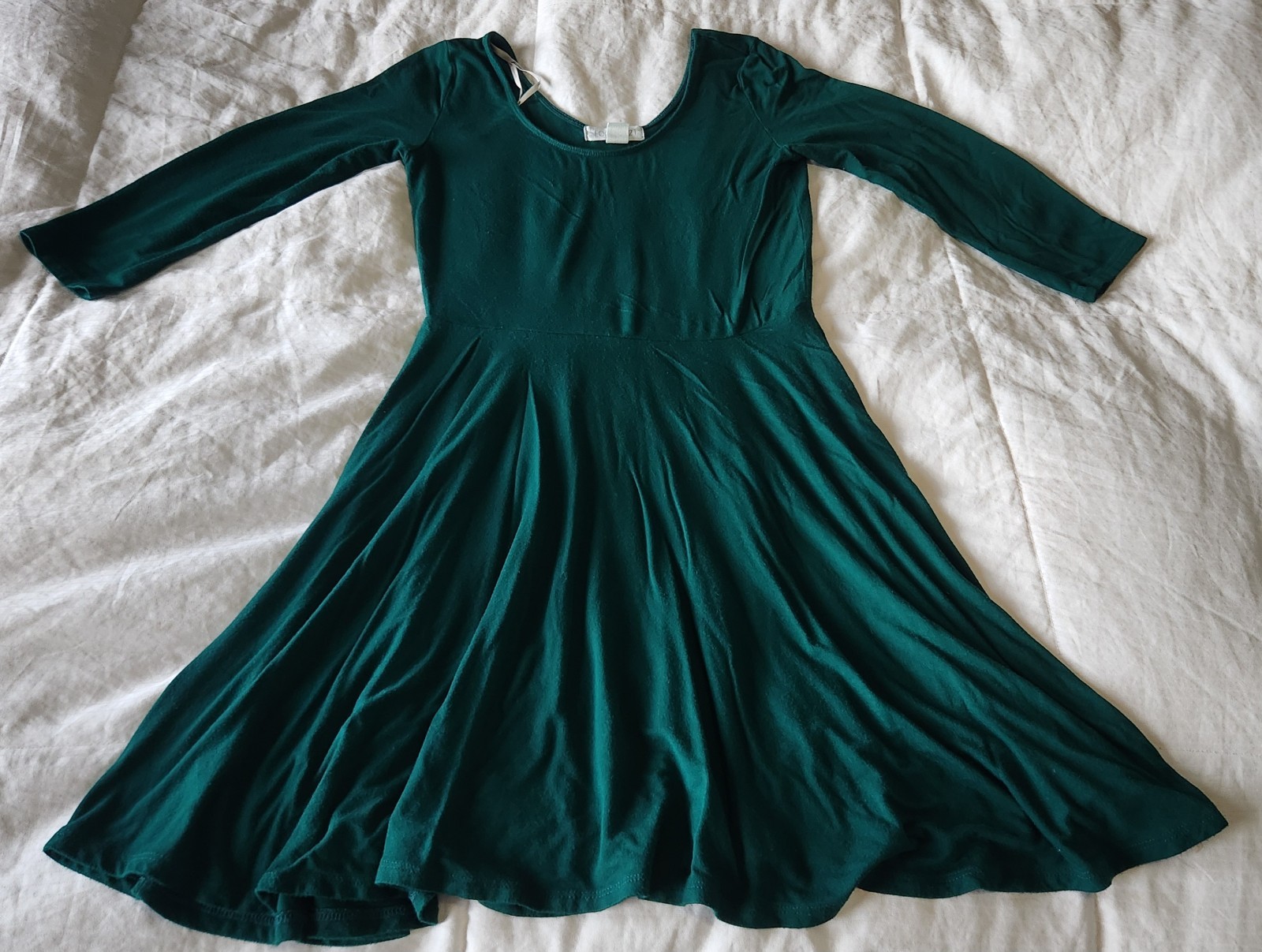 Forever 21 Womens Medium Green A-Line Fit Flare Dress 3/4 Sleeve Empire Waist