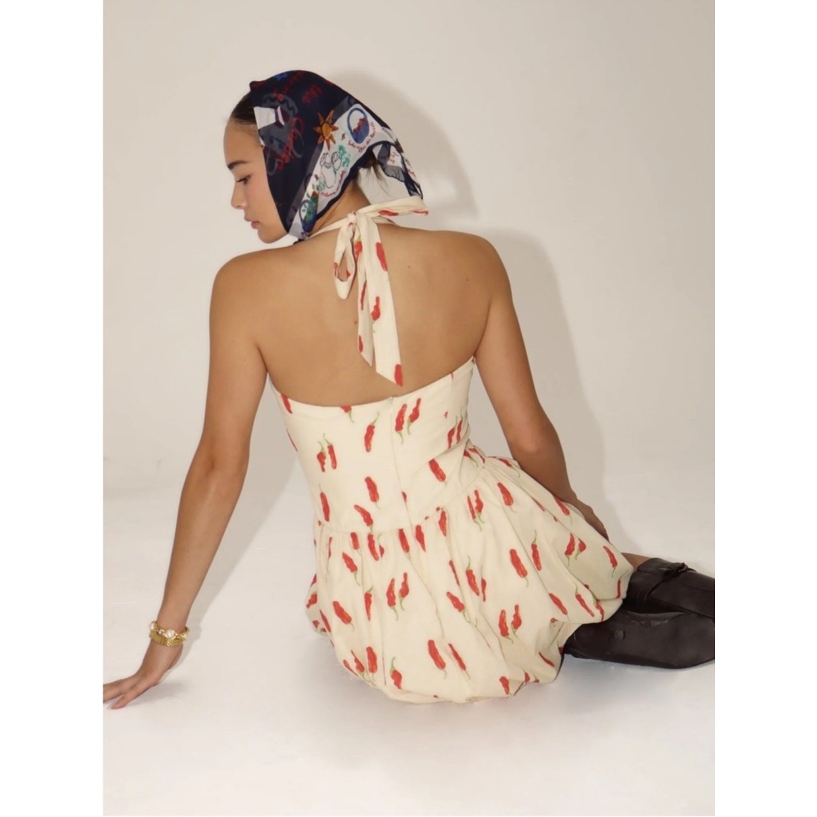 Bailey Rose Cream Red Pepper Print Halter Mini Dress Size XS