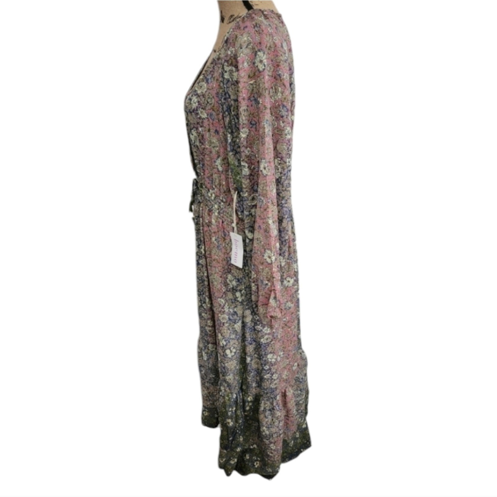 Revolve x boemo Floral Maxi Dress Tiered Ruffle V Neck Smocked Waist Tie Belt 3X