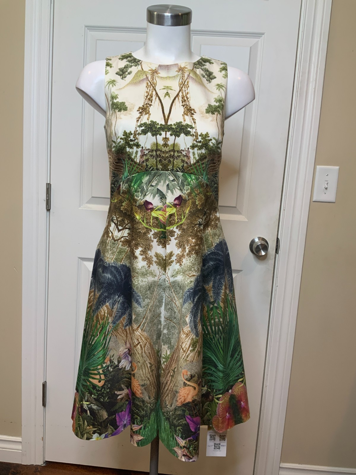 Beatrice B Jungle Print Sleeveless Fit & Flare Dress, Size Small