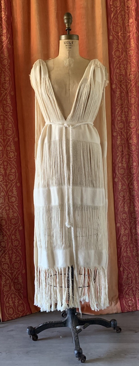 Hand Wovan Macram Cover Up Cotton Dress With Fringes Handmade Mexico