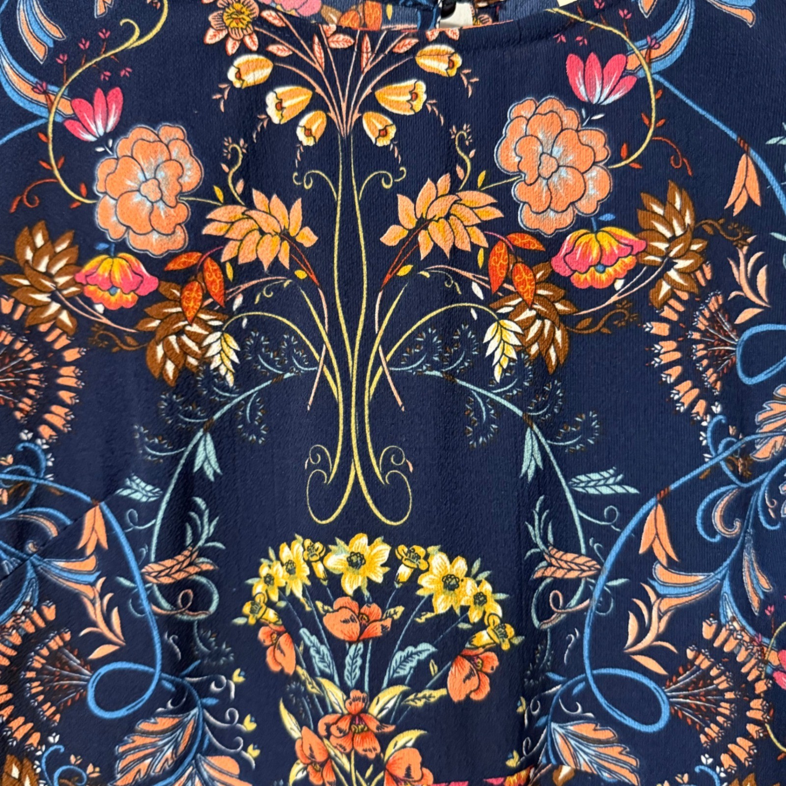 I. Madeline Garden Splendor Navy Floral Long Sleeve Midi Dress Women’s M Modest
