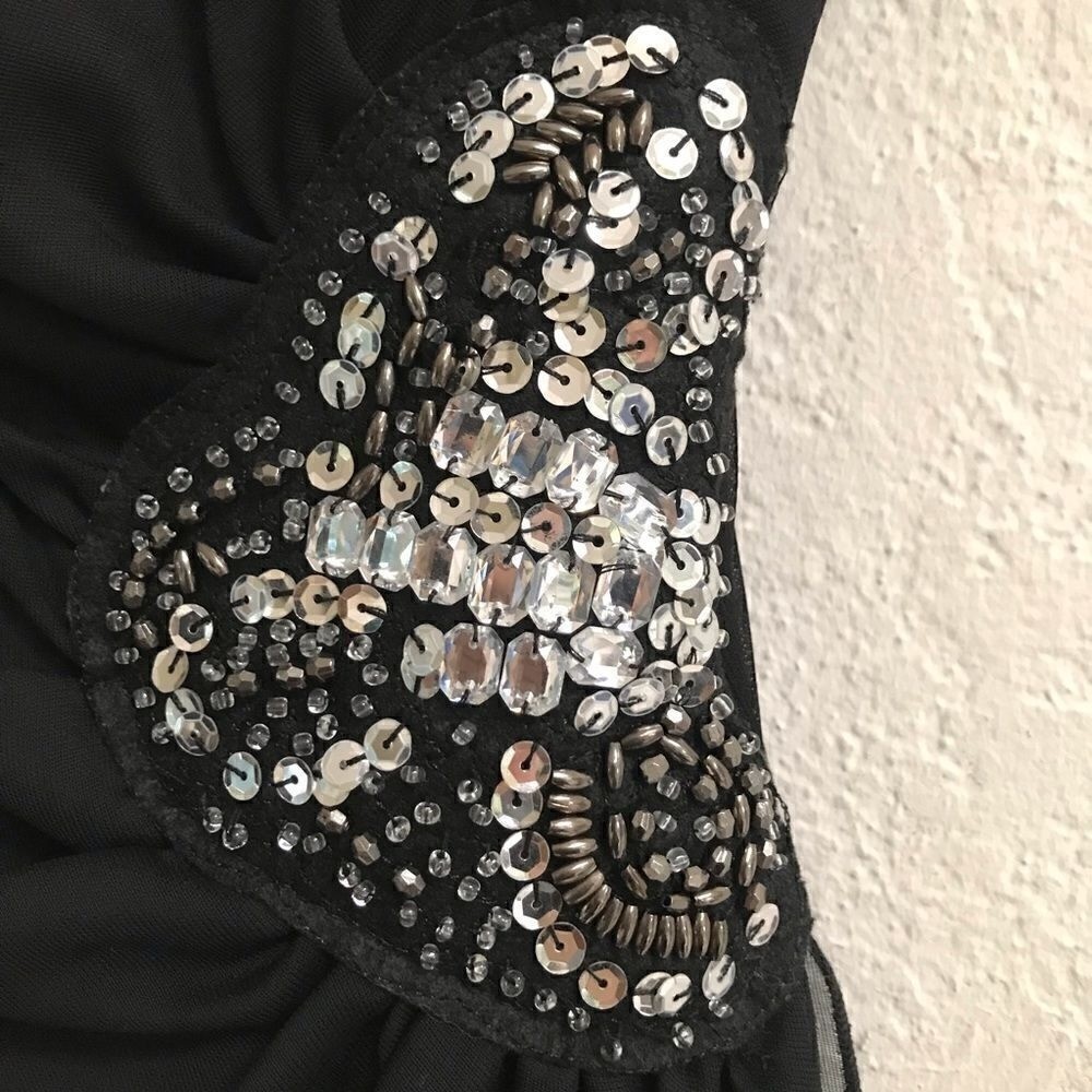 Teaze Me Y2K retro black strapless pull on high/low party prom mini dress 6*