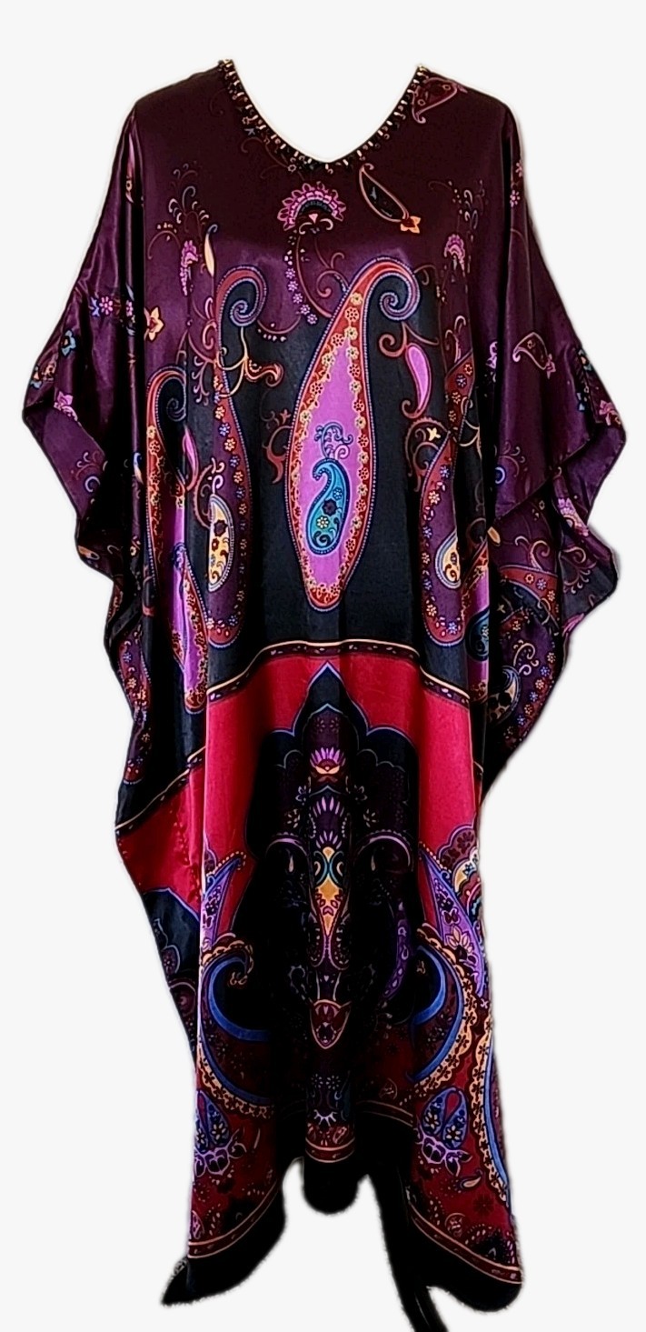 Sante Classics Muu Muu House Dress OS Jewel Tone Kaftan Floral Paisley Beaded