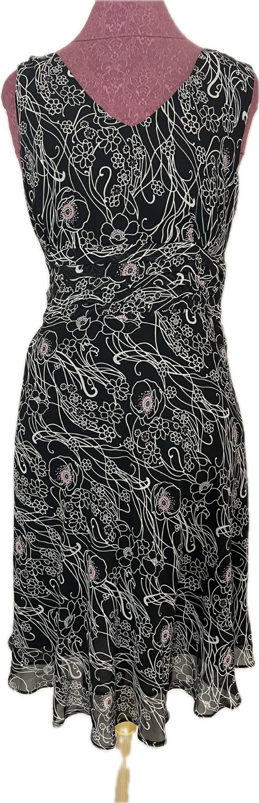 Studio I Petite Women’s Black White Floral Chiffon Dress Lined Size 16P