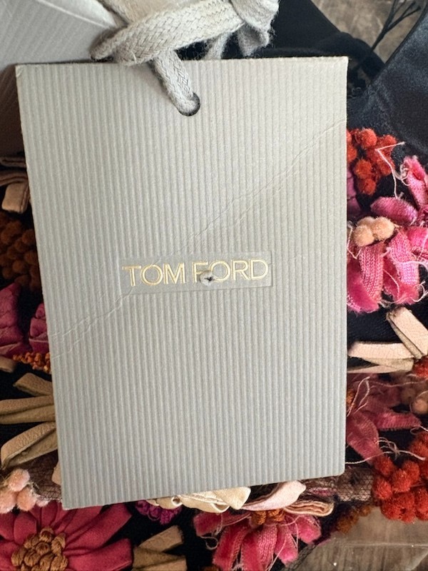 Tom Ford Silk Mesh Sheer Floral Appliqué Mini Dress IT 38 Leather Italy Couture