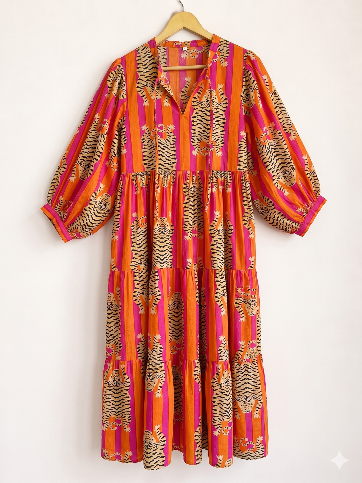 Cotton Dress for Women’s Tiger Print Midi Summer Dressing Gown (Orange)