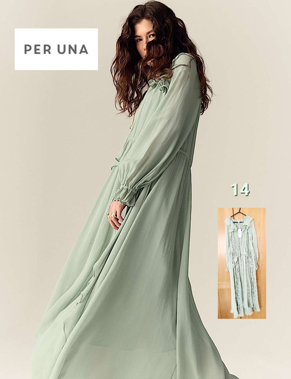 Per Una Women Dress Sage Ruffle Collar Neck Ties Waisted Maxi (14) 2 part+Cami