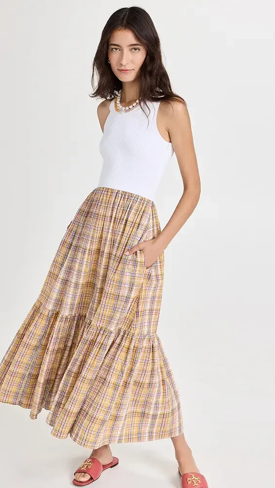 Tanya Taylor Womens White Multi Plaid Camilla Cutout Maxi A-Line Dress XS