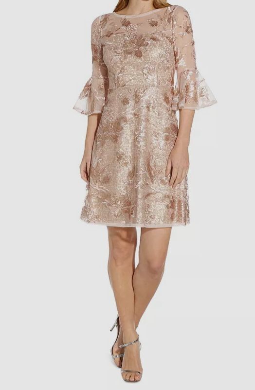 Adrianna Papell Women’s Pink Embellished Ruffled-Cuff Dress Size 10