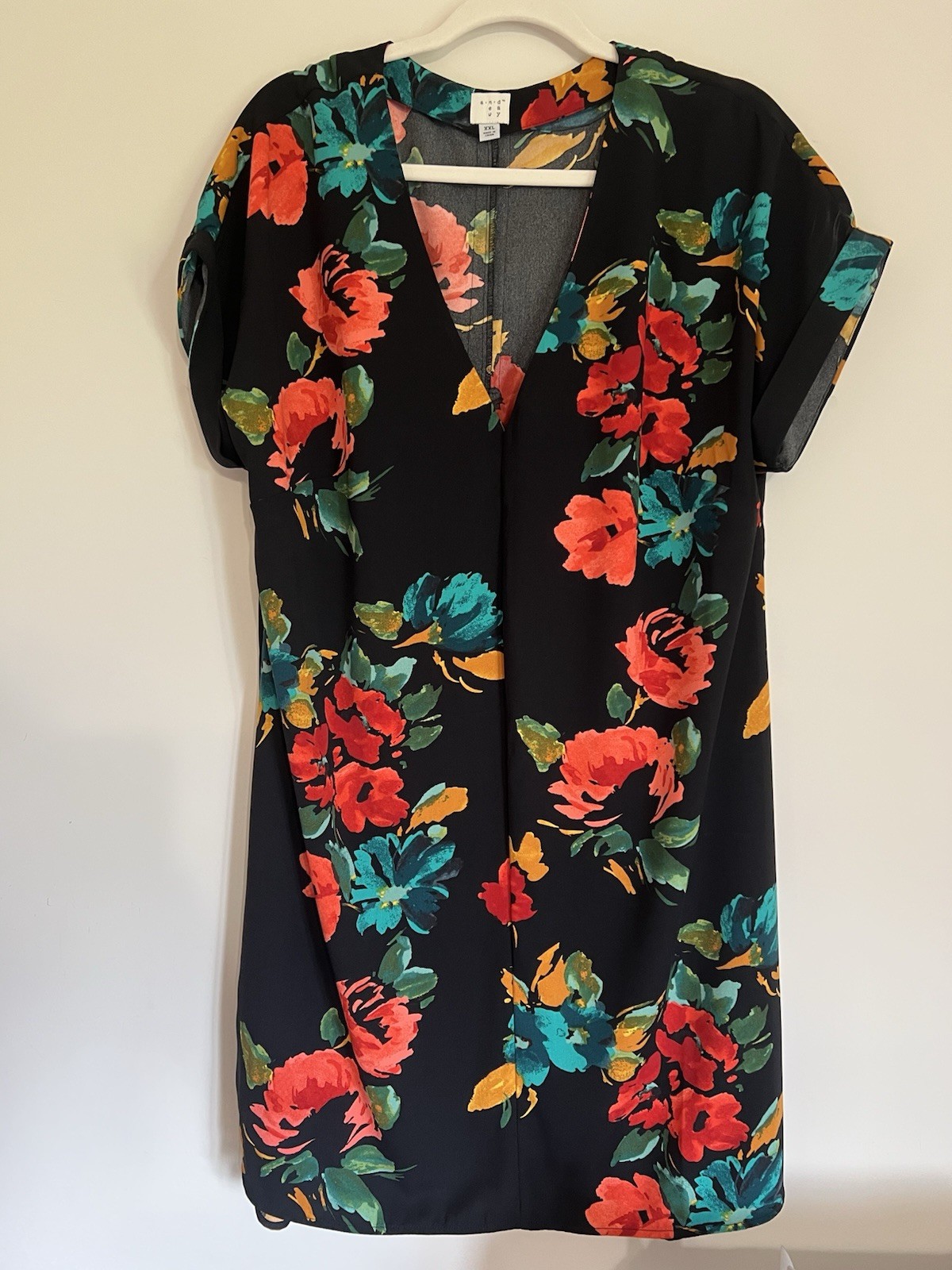 Women’s A.N.D XXL Black Floral Cap Sleeve Dress