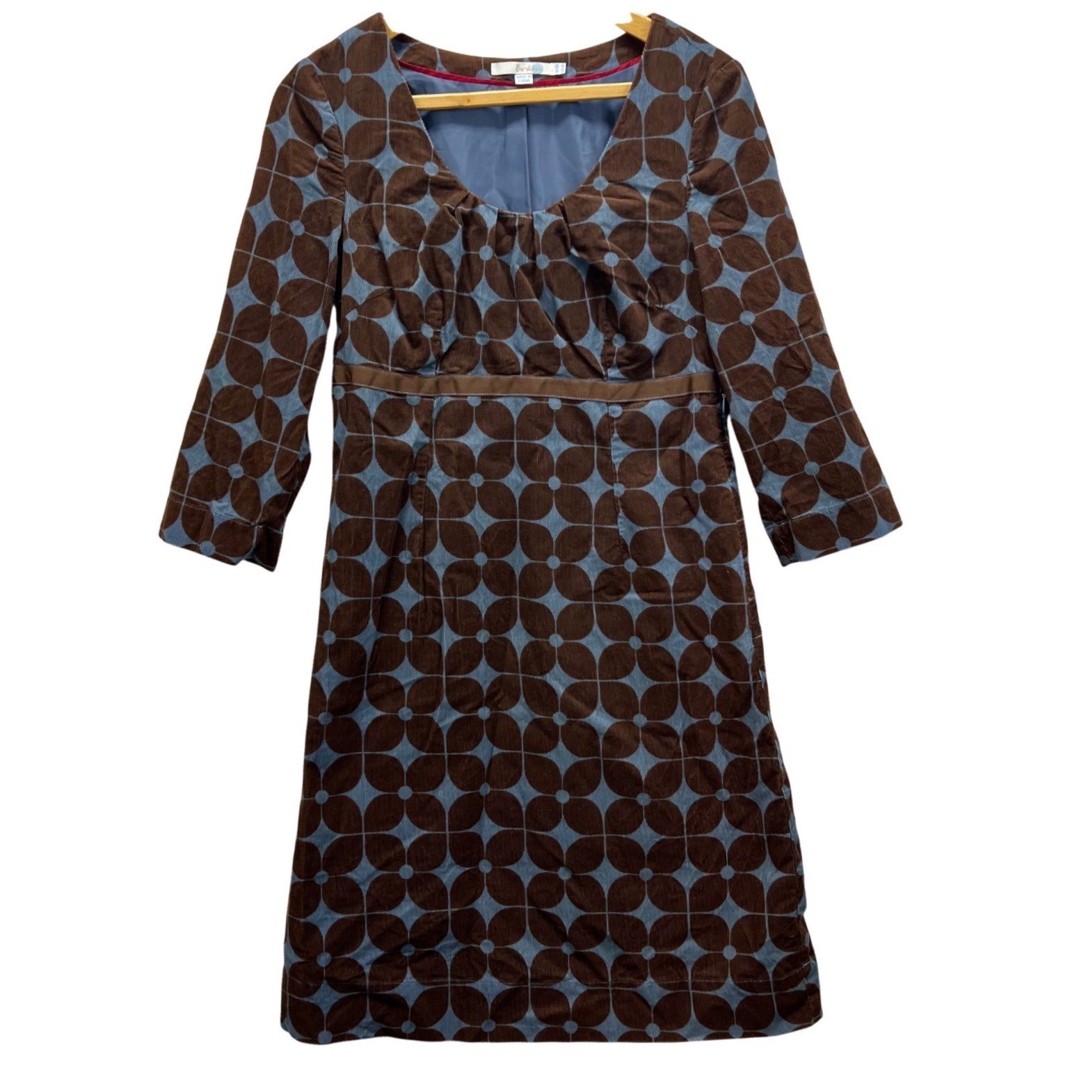 Boden Mod Print Geometric Floral Fine Whale Corduroy Sheath Midi Dress US 6R