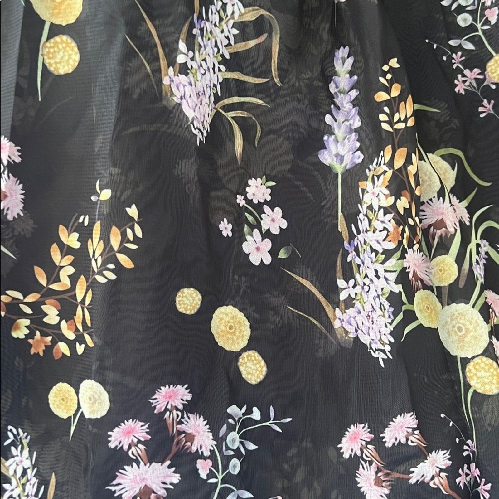 N by Nancy Black Floral Tiered Long Sleeve Ruffled Midi Dress Medium