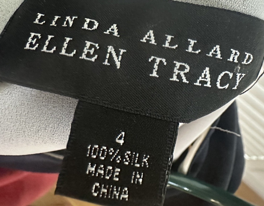 Ellen Tracy by Linda Allard Black and White Geometric Line 100% Silk Dress Sz 4