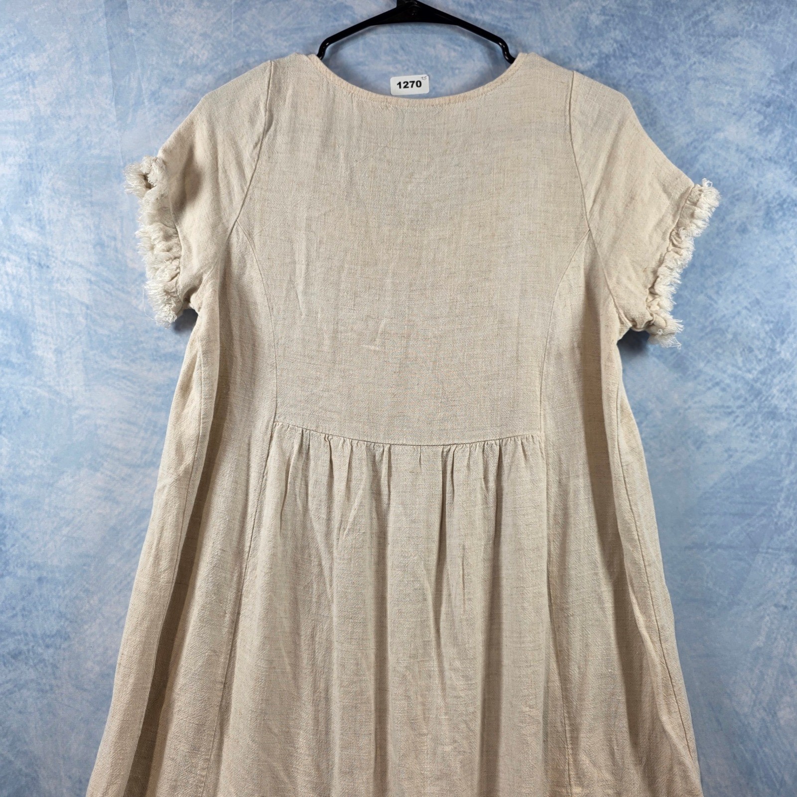 Luminary Fine Collection Womens Linen Blend Fringe Babydoll Dress Beige Small