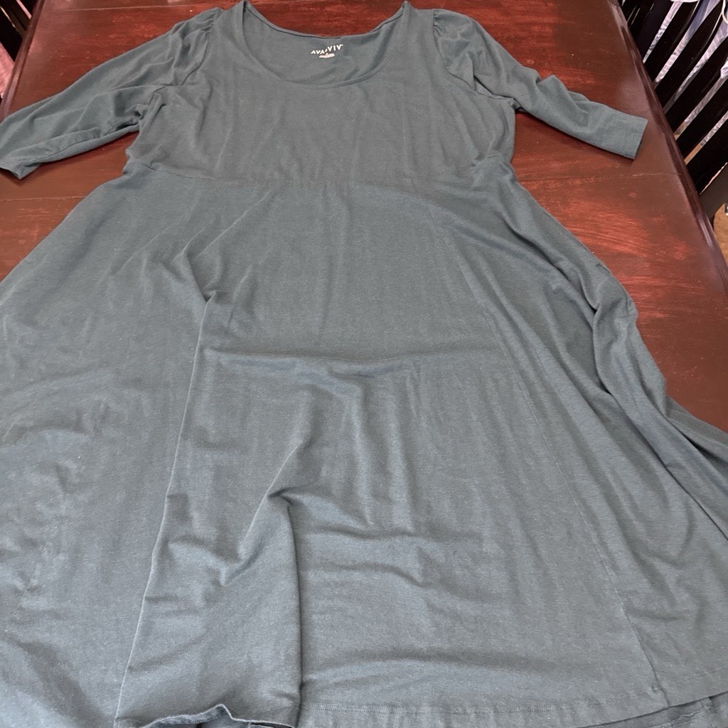Ava & Viv Midi Dress 2X Long Sleeve with Pockets Casual Black Knit Comfort Dress