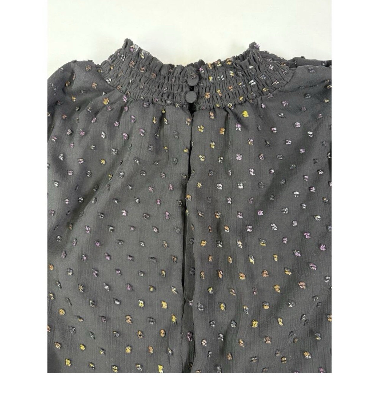 Torrid Plus Sz 2 Black Chiffon Metallic Polka Dot Smocked Fit & Flare Dress