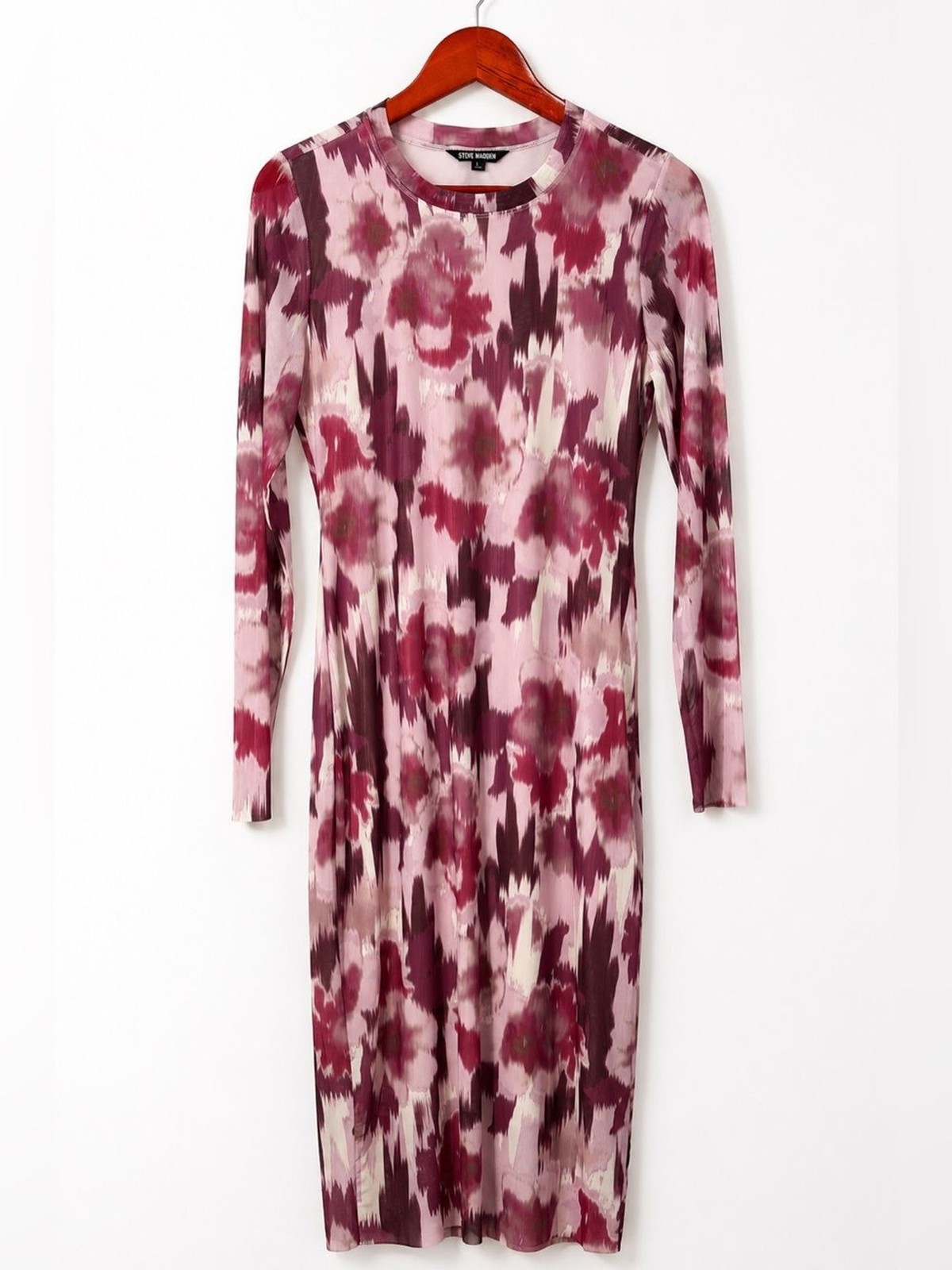 Steve Madden Rose and Plum Brushstroke Long Sleeve Midi Dress