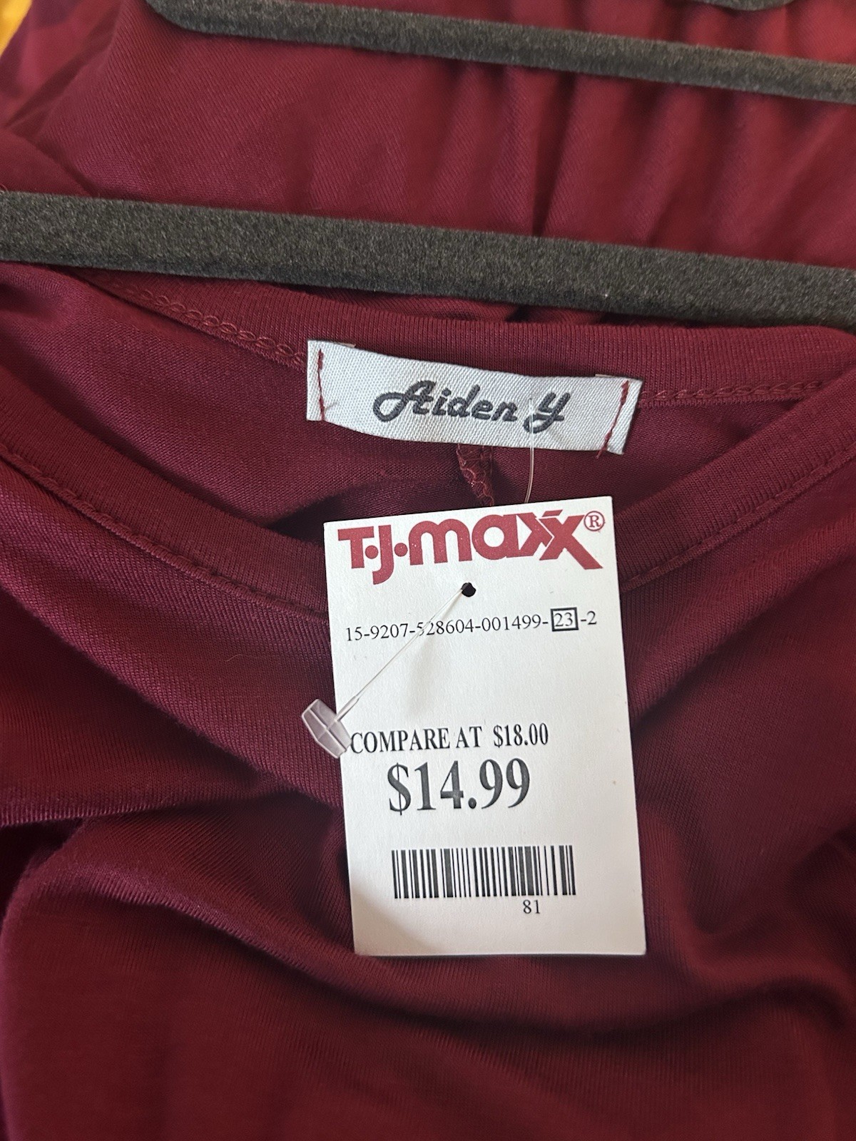 Aiden Y Women’s Small Maroon 3/4 Sleeve Sharkbite Hem Round Neck Dress NWT