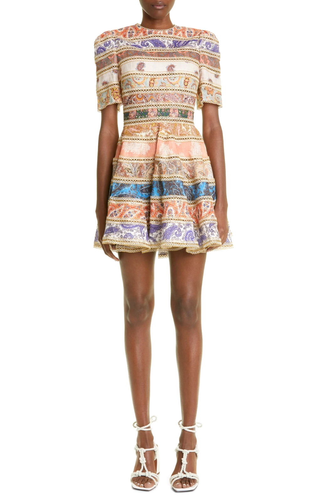 Zimmermann Women’s Devi Spliced Linen & Cotton Mini Dress Size 1 / US 6