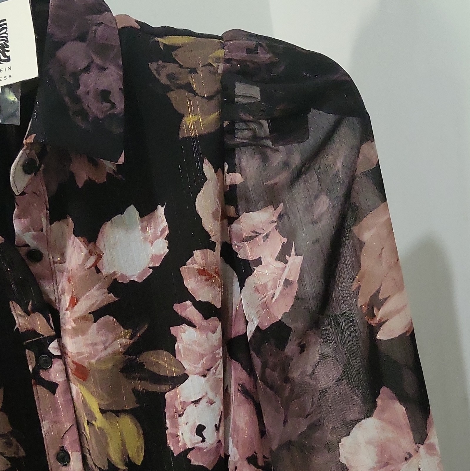 Anne Klein Floral Chiffon Collared Button Front Long Sleeve Belted Dress 2