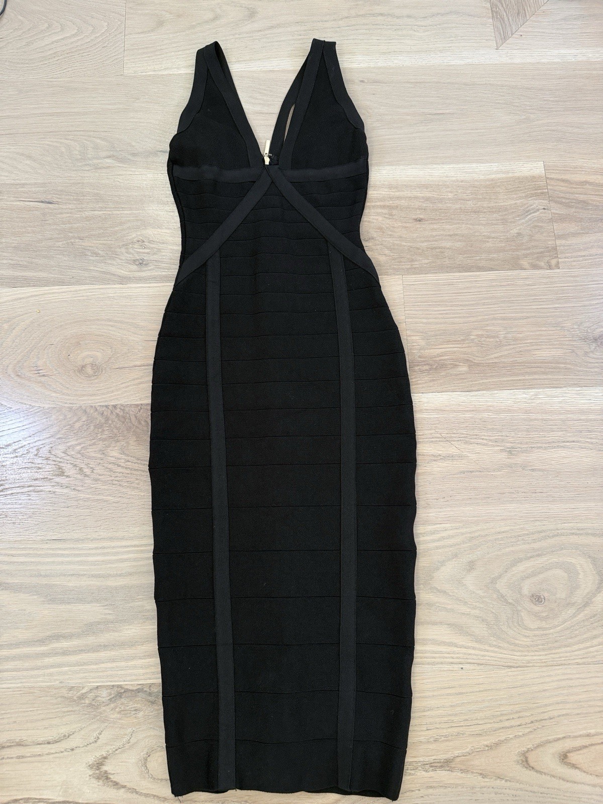 Marciano Black Solid V-Neck Sleeveless Bodycon Midi Dress S Zip
