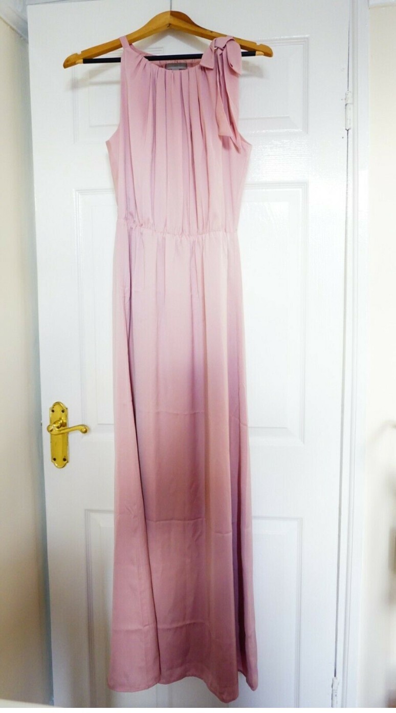 H&M Long Dress Bow Satin Lining Light Pink Women Maxi Skirt UK 8 S BNWT