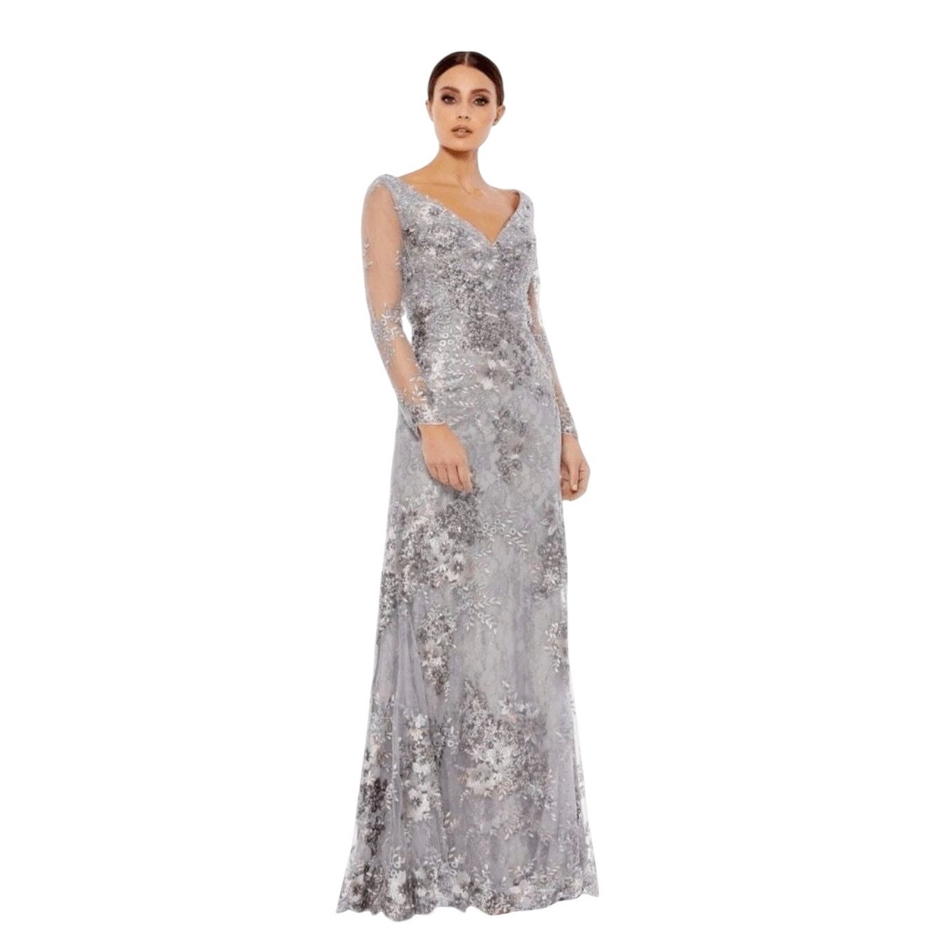Mac Duggal 67539 Floral Embroidered Illusion Long Sleeve Gown Size 6 $698