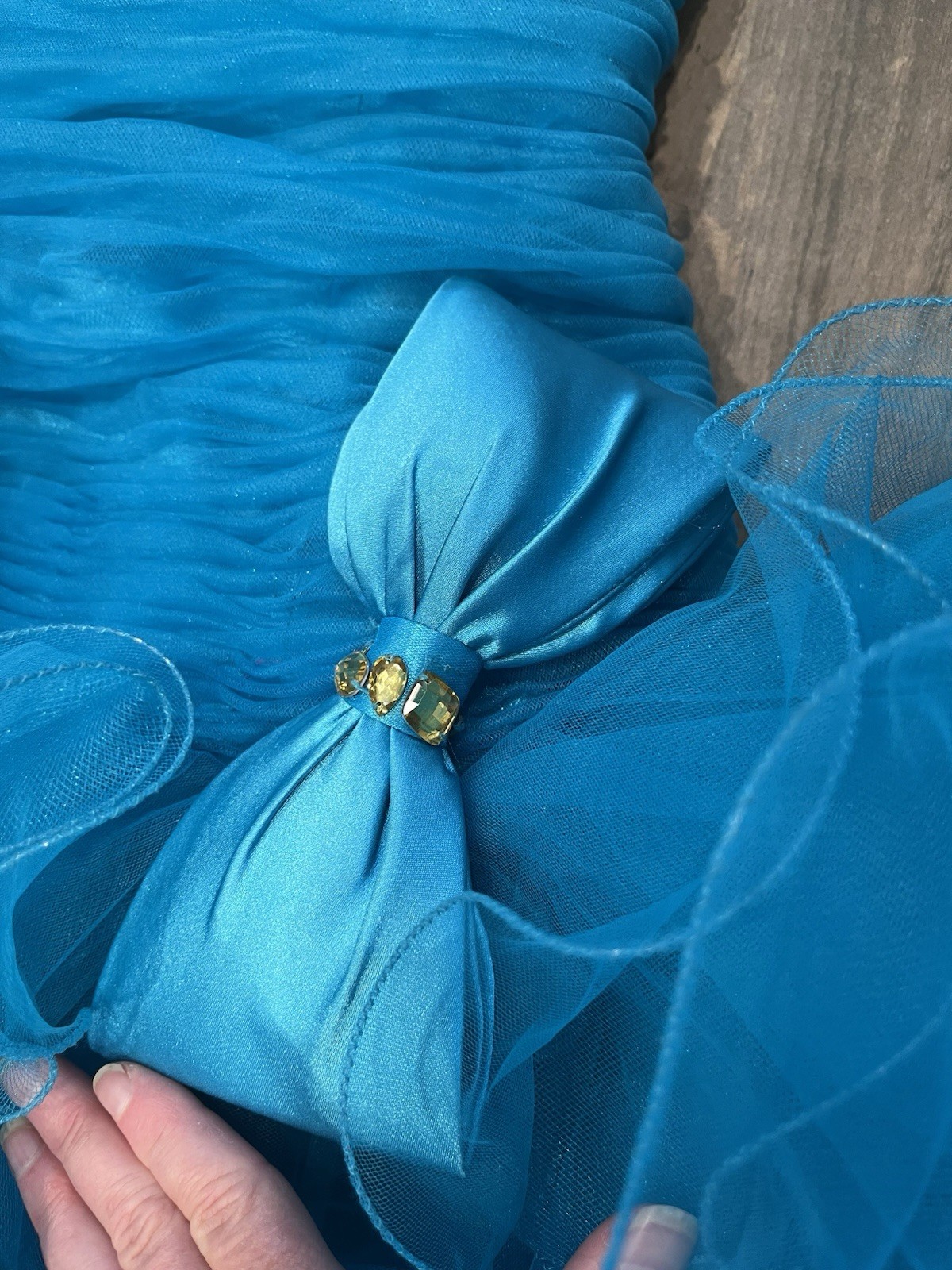 sherri hill 2326 Turquoise size 2 cocktail dress bow Rhinestone Flounce Ruffle