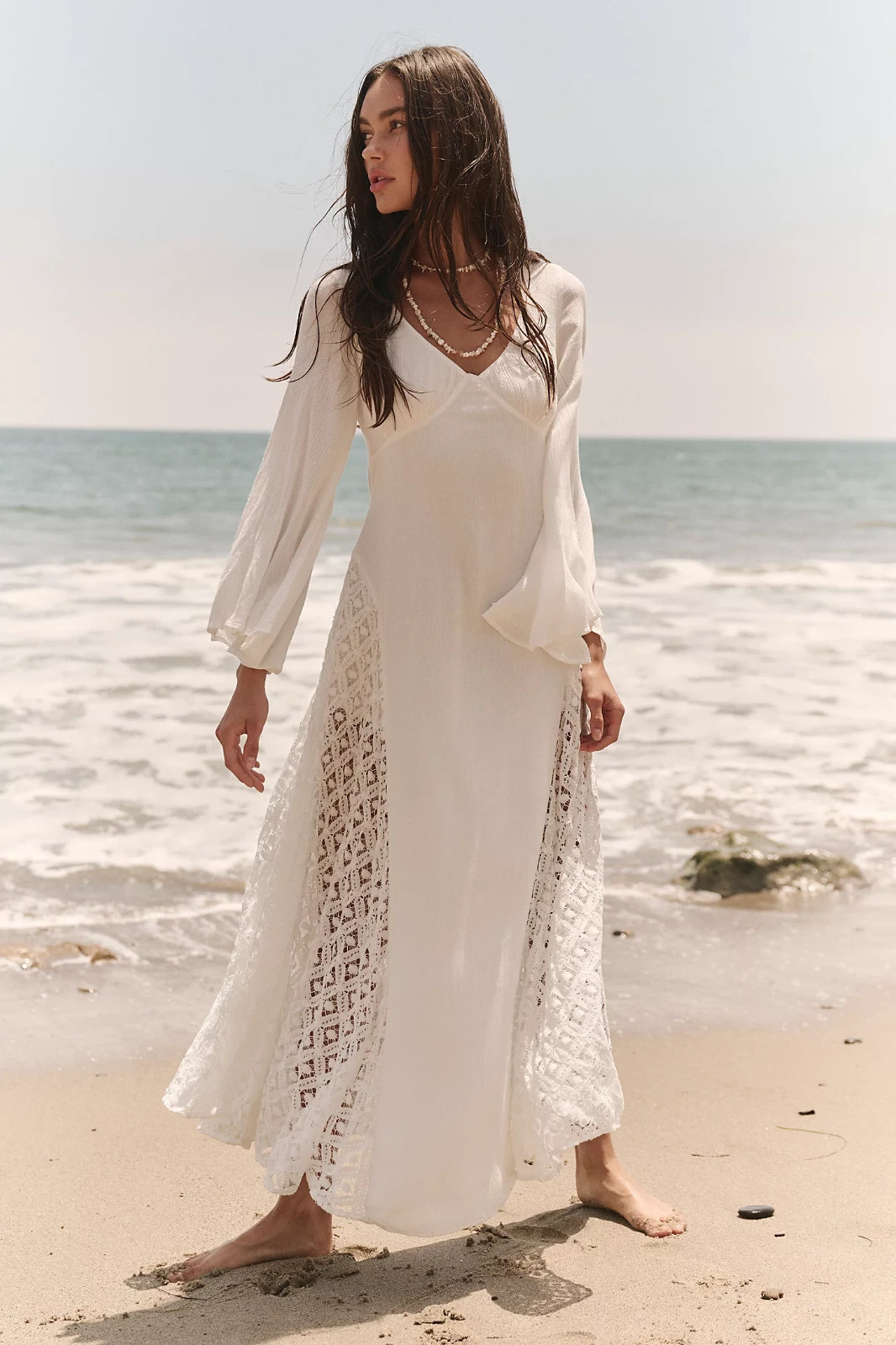 Free people Hazel Maxi Dress L 10 Women’s Bell Sleeve Maxi Ivory Dress NEW 46532