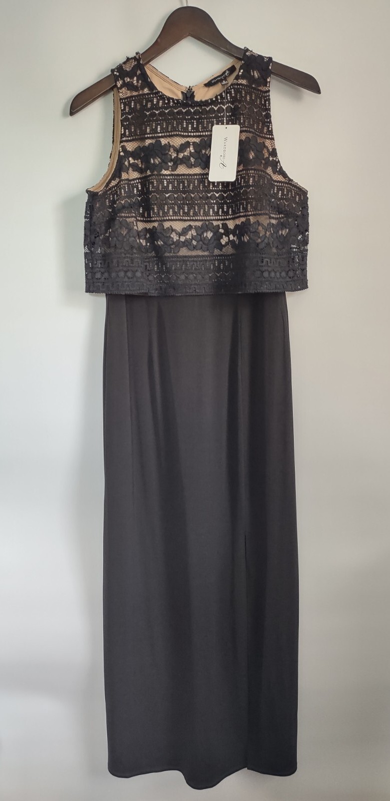 Wardrobe A Black Lace Long Dress With Front Slit Lined Size