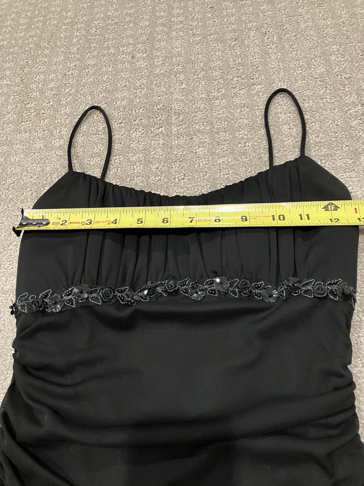 Ruby Rox Y2K Black Beaded Ruched Chiffon Cocktail Party Dress Womens Medium M