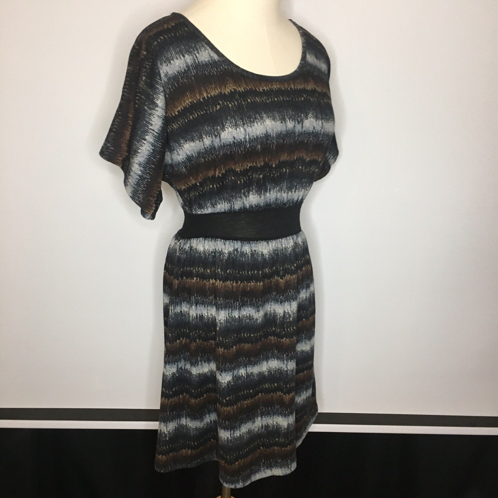 DELIRIOUS Blue Brown Striped Short Mini Dress Small