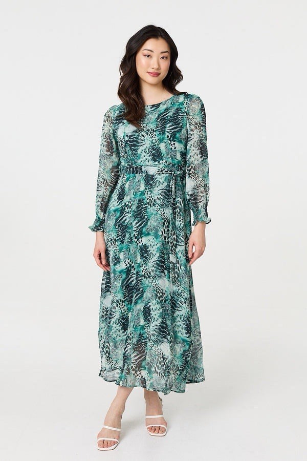 Izabel London ANIMAL PRINT SEMI SHEER MAXI DRESS IN GREEN Size 18 BNWT