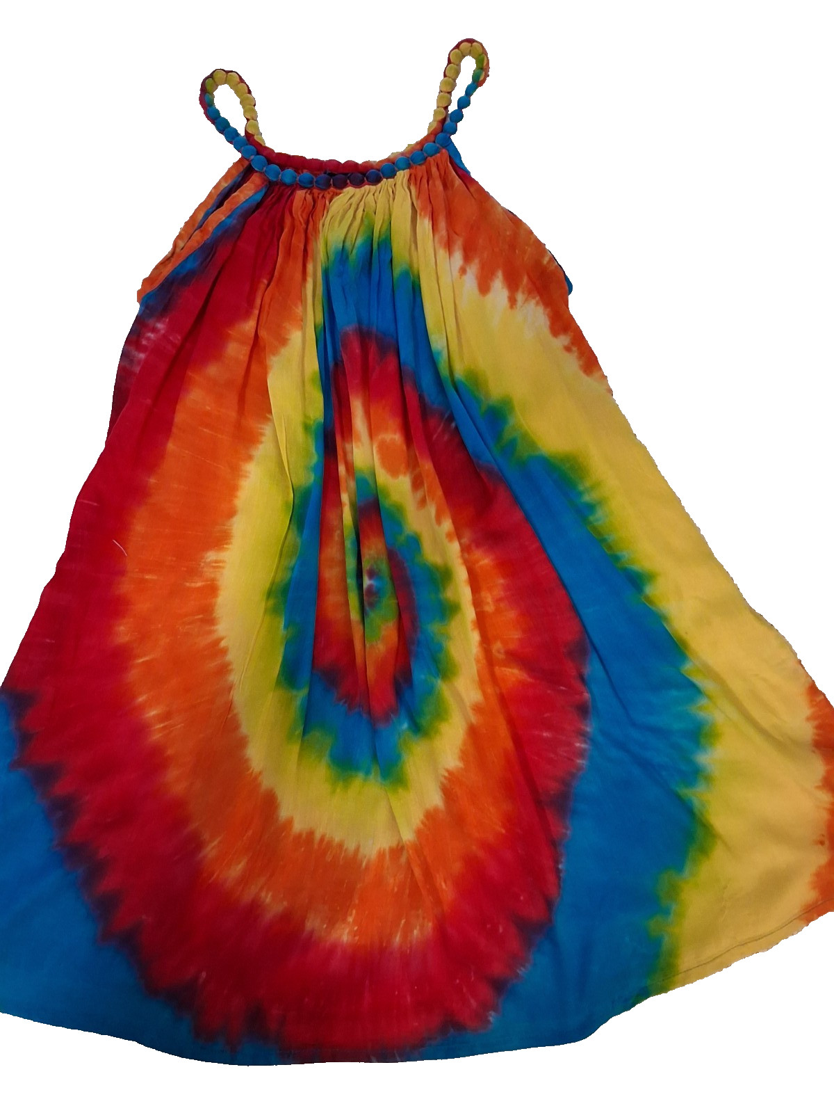 Womens Tie Dye Swirl Sun Beach Dress “Beaded” Neckline Fiji Divah Brand New Sz M