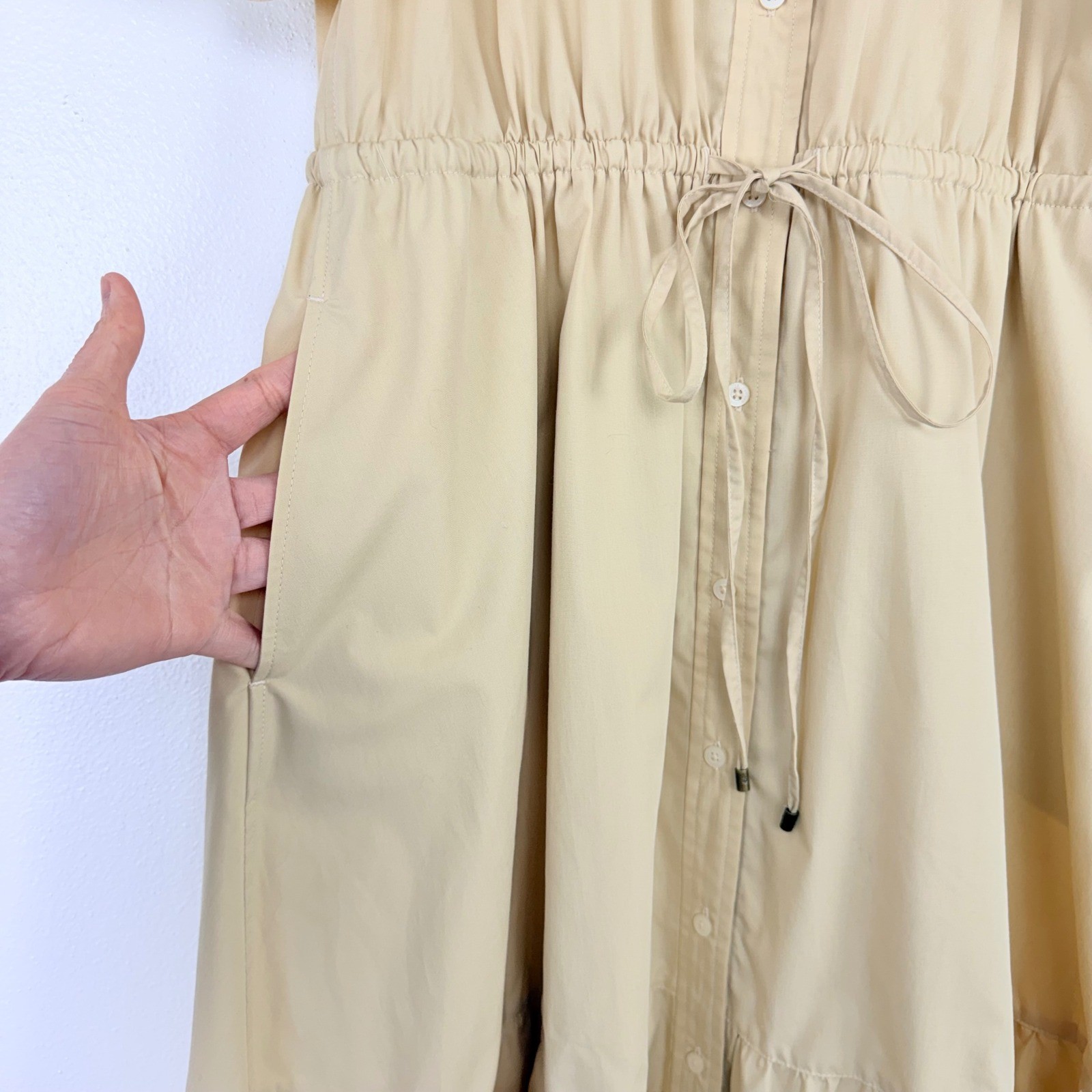 Lauren Ralph Lauren Eyelet Laser Cut Poplin Midi Dress Size 8 Beige Feminine