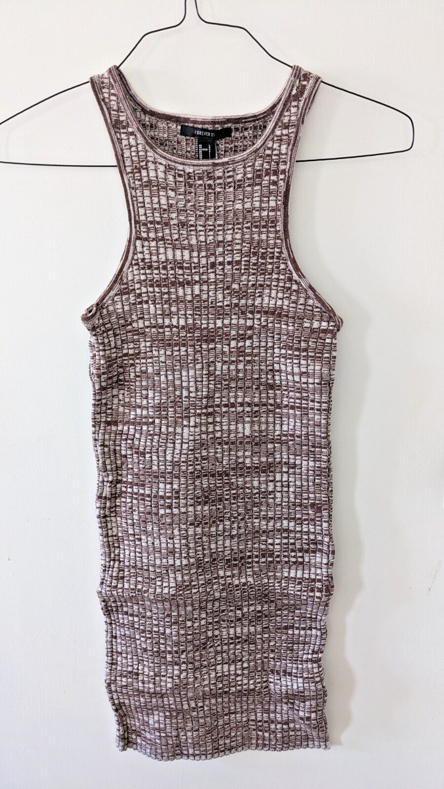 Brown marled ribbed knit bodycon mini sweater dress womens size LARGE sleeveless