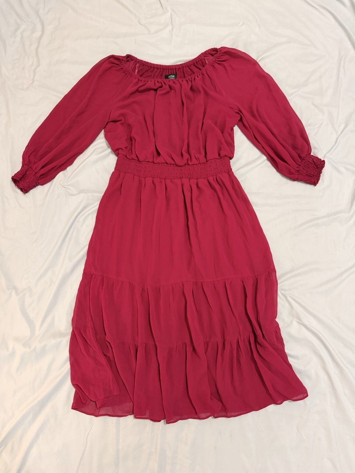 Magenta Tiered Chiffon Boho-Romantic and Whimsical Cottagecore Midi dress 1X