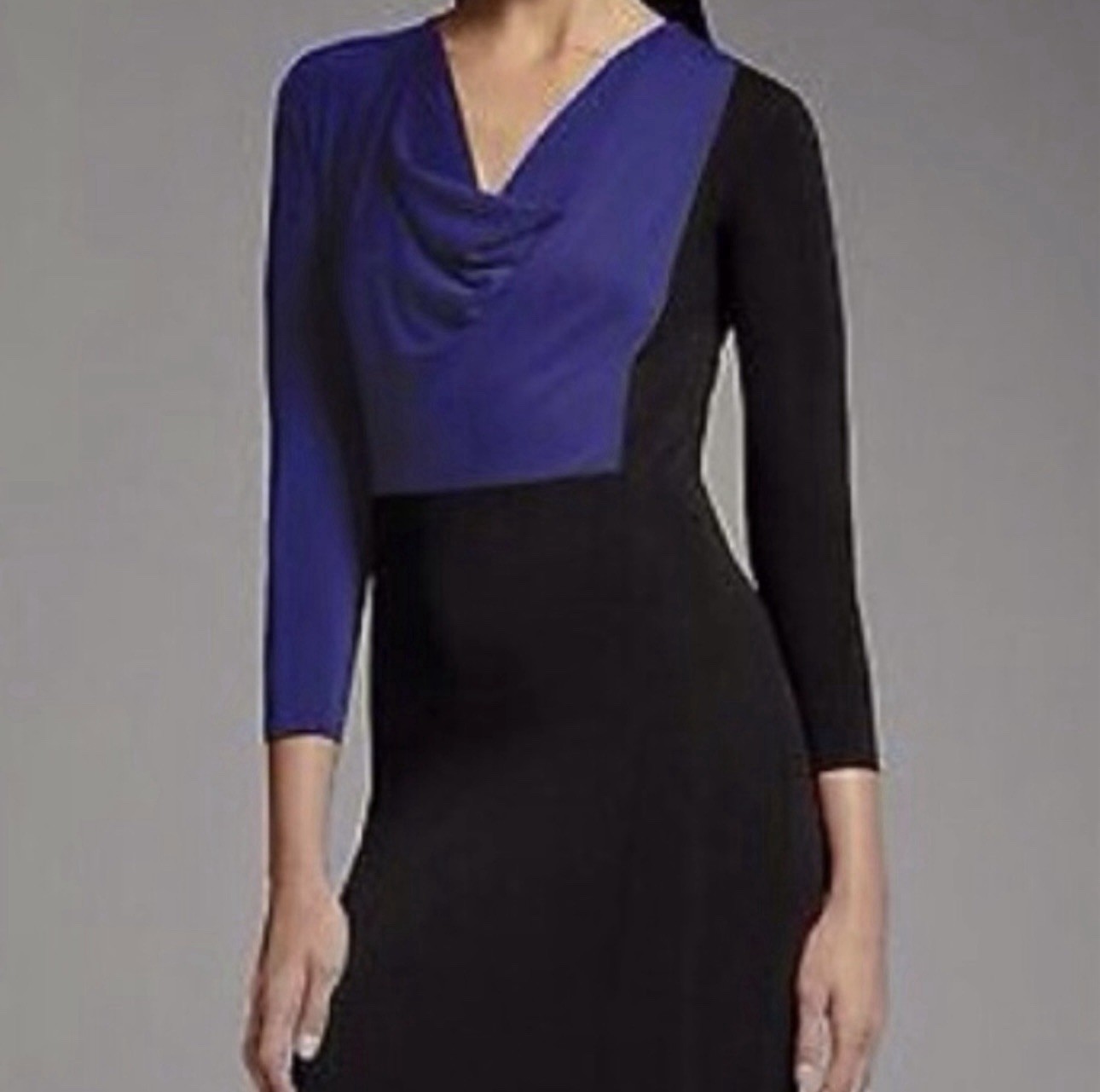 Narciso Rodriguez NWT Black & Cobalt Blue Cowl Neck Colorblock Dress Size XL