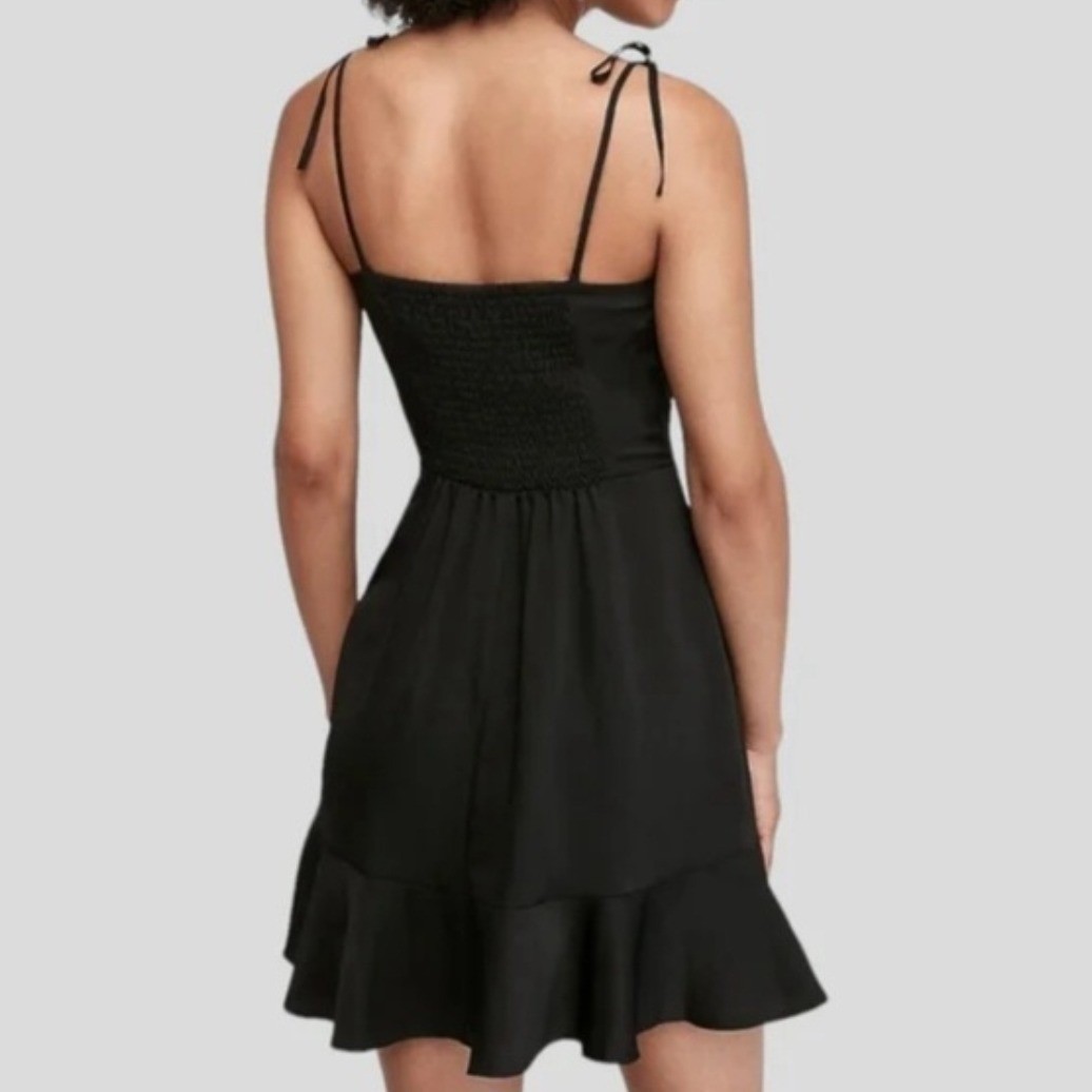 Express Black Ruffle Hem Tie Strap Mini Dress XL Smocked Back 90240