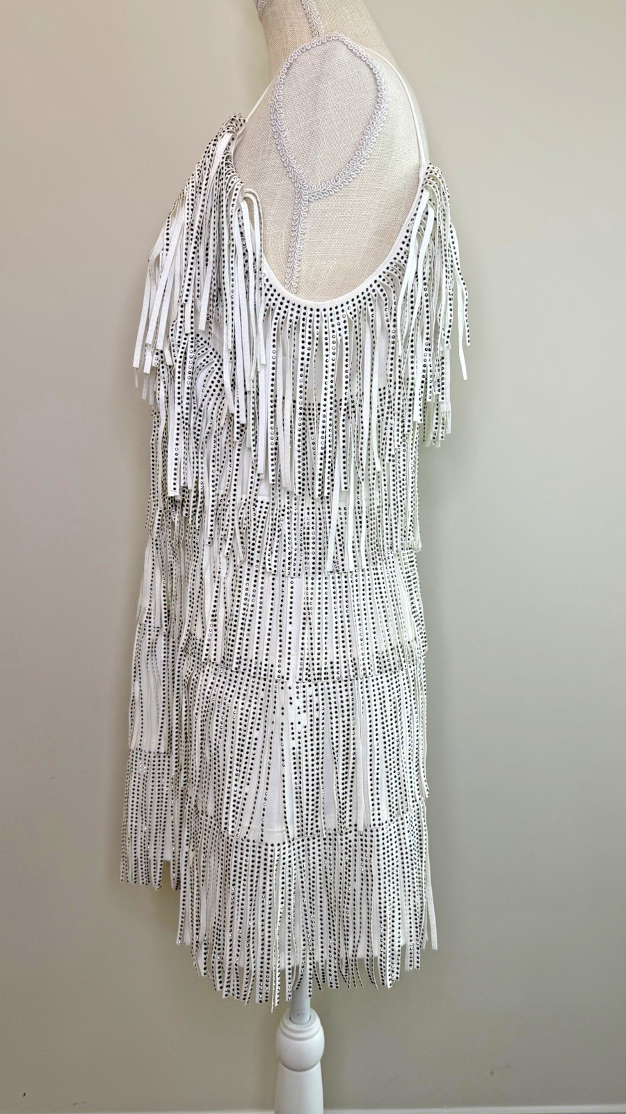 Nylon Apparel Rhinestone Fringe Mini Dress Country Western Concert White L