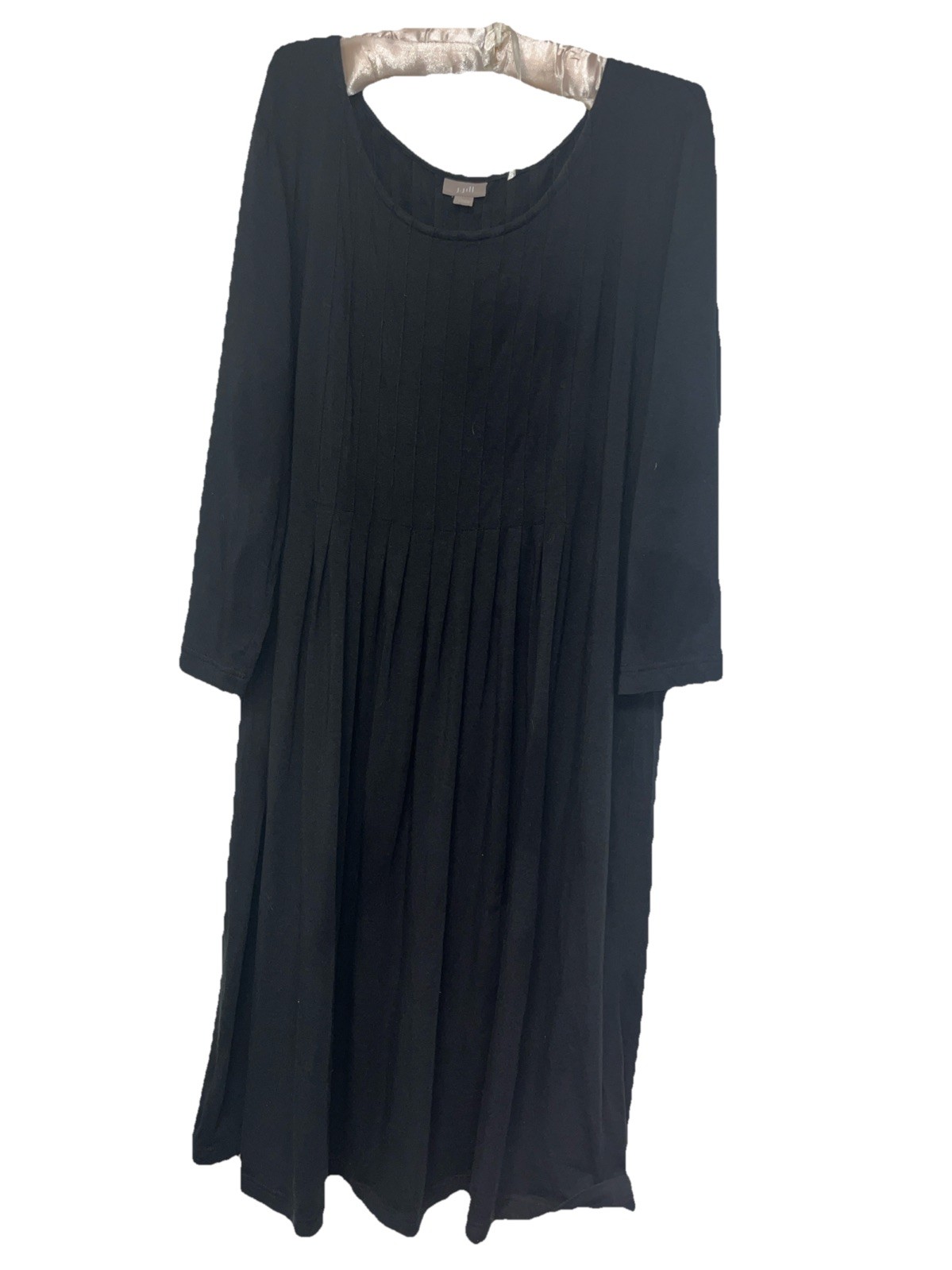 J Jill Black Pintucked Knit Dress Size XL Scoop Neck Pull Over Lyocell Blend