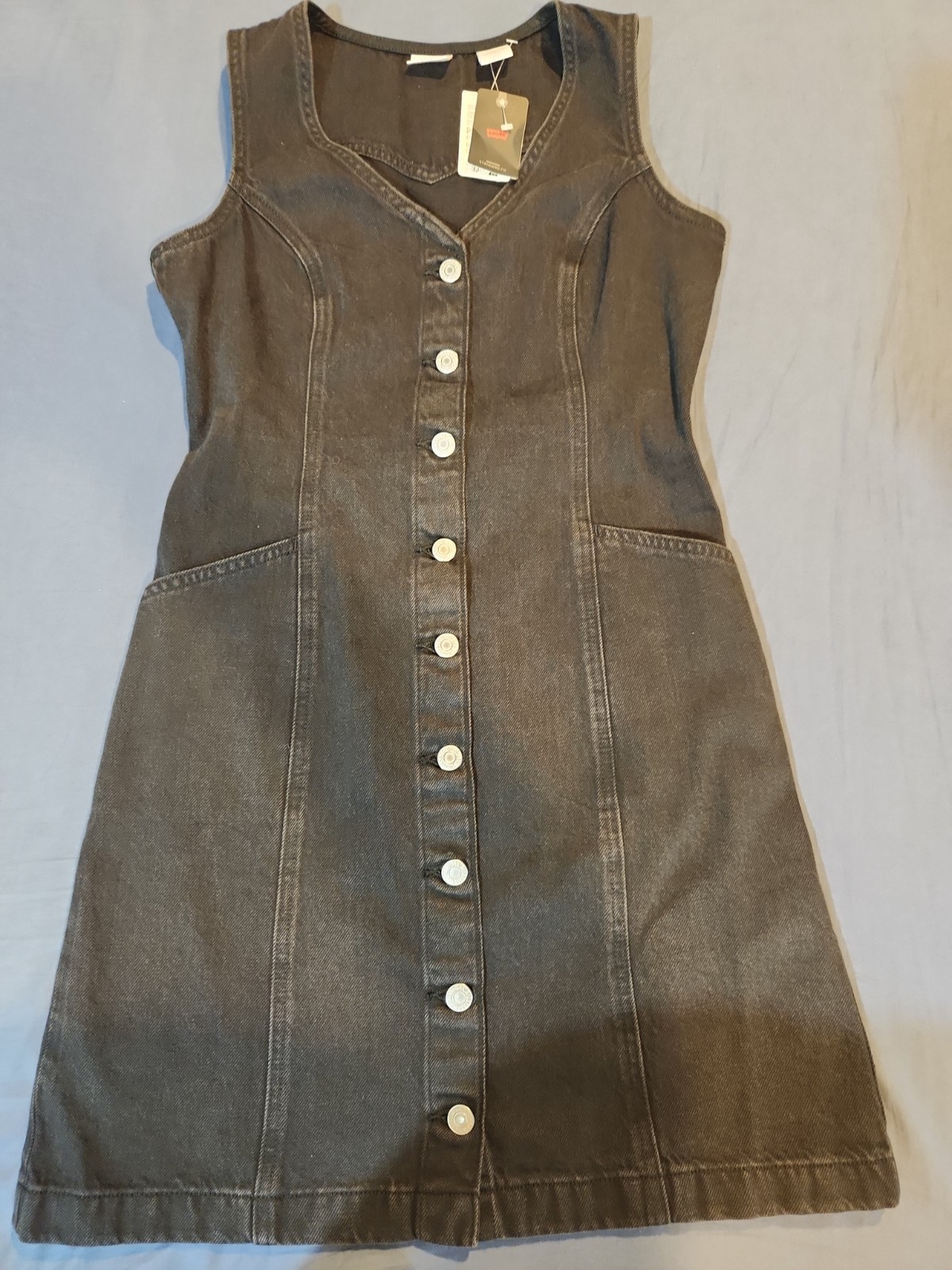 Levi’s Vianna Vest Mini Dress Women’s SM Black Denim Button Front V-Neck JAX1457