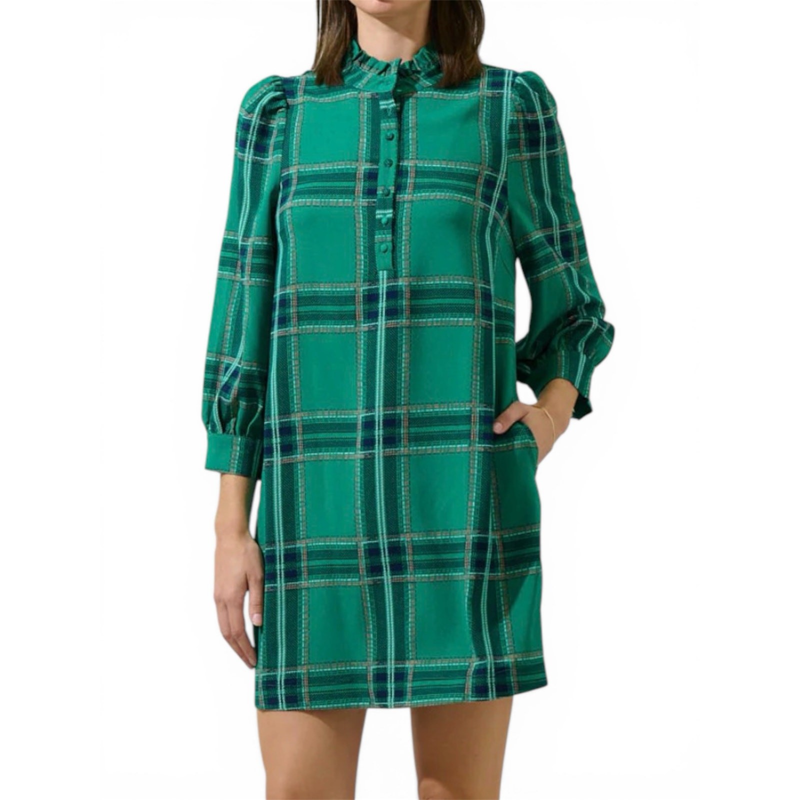 Sugarlips Woodland Jade Plaid Lorna Shift Mini Dress, Women’s Size XL